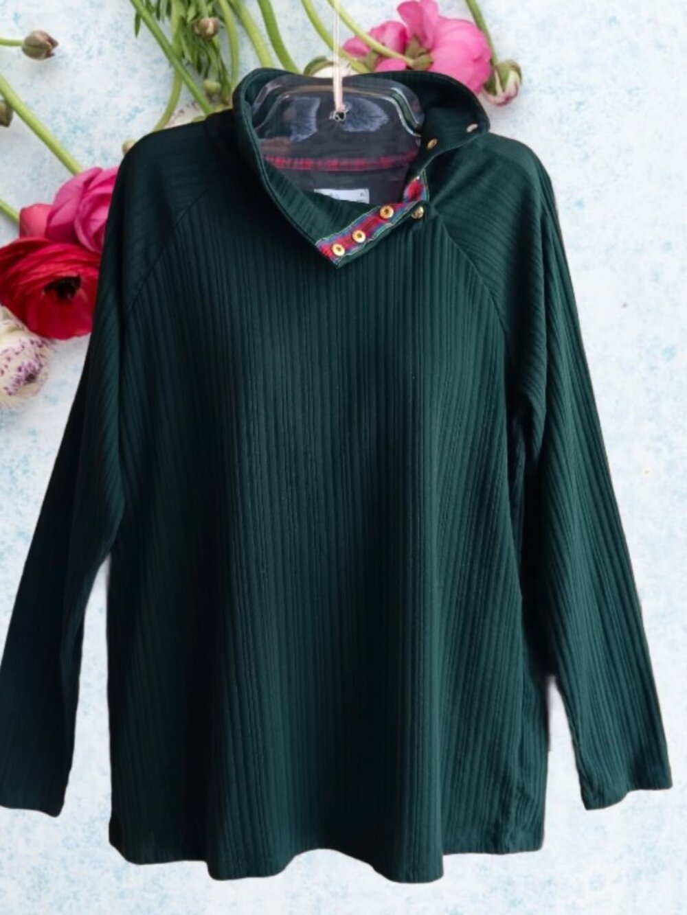 Croft & Barrow Womens Rib Knit Top Long Sleeves Asymmetrical Closure Size XL